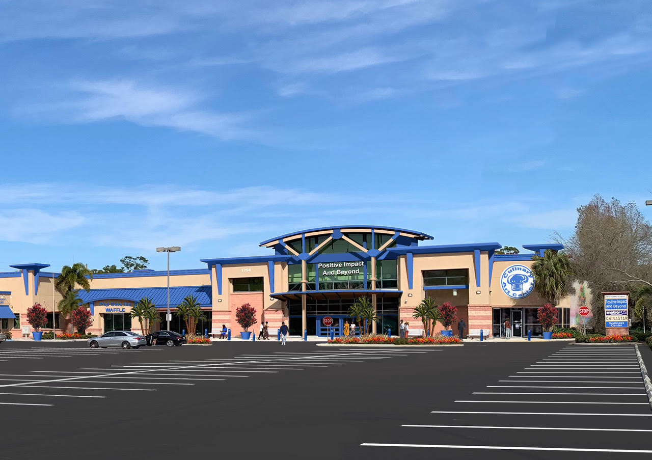 Architectural rendering of the proposed Positive Impact Community Impact Center at Tangerine Plaza, St. Petersburg, FL